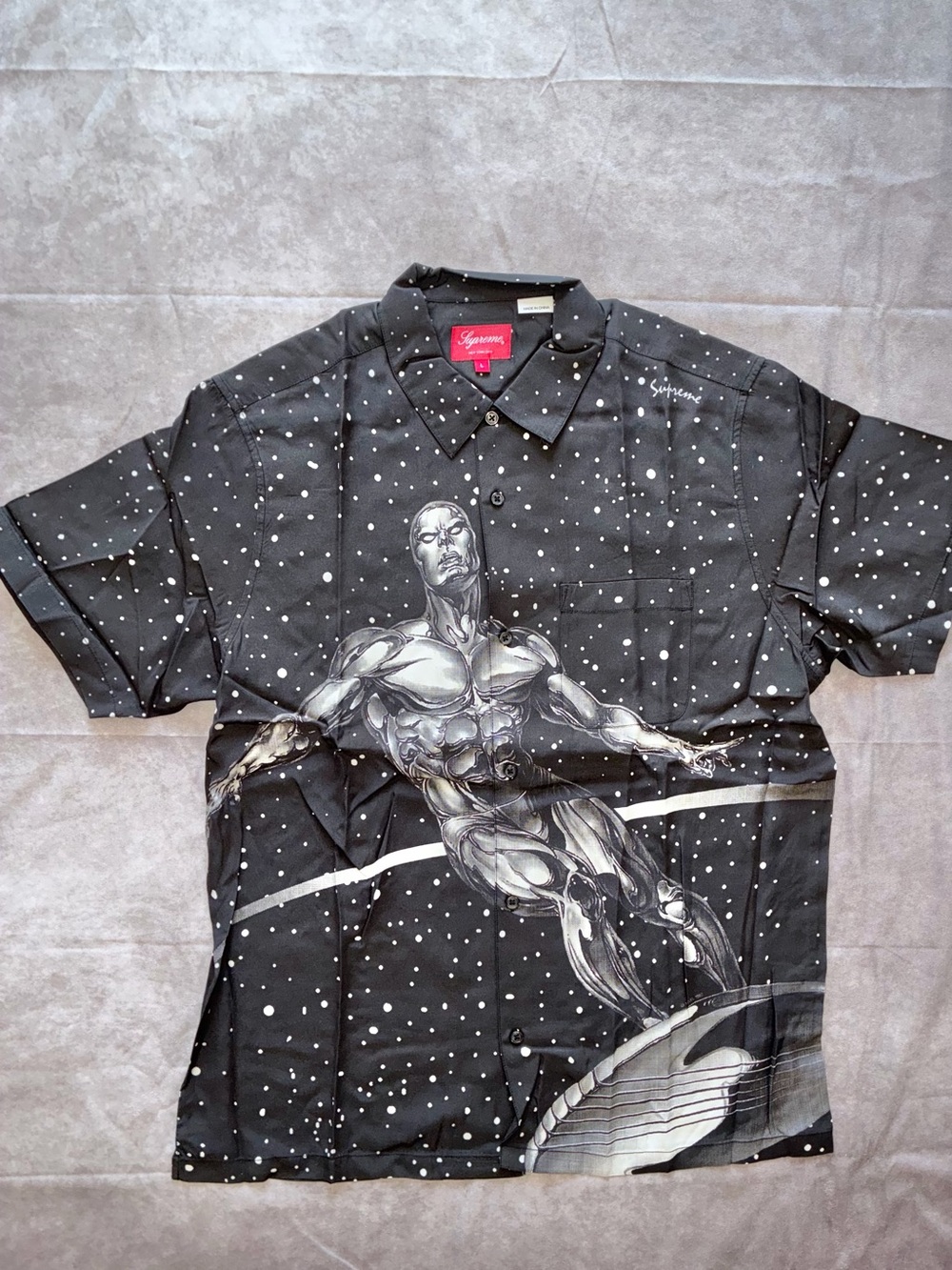 Supreme Black Silver Surfer Graphic Button-Down Shirt